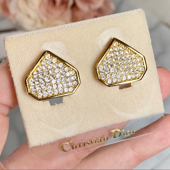 Dior Jewelry - Christian Dior Rare Vintage Gold Plated & Swarovski Crystal Clip-On Earrings